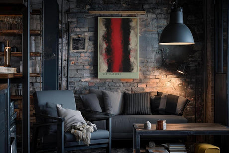 Paul Sinus Wandbild in 40x60cm Vertical Burn – Kraftvolles abstraktes Kunstwerk mit leuchtend rotem Zentrum