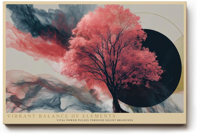 Paul Sinus Wandbild 120x80cm Vibrant Balance of Elements moderner Baum mit roten Blättern abstrakte Natur Kunst Poster für Wohnzimmer Schlafzimmer