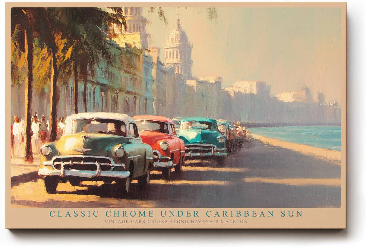 Paul Sinus Wandbild 120x80cm Vintage Autos Havanna Malecon Karibik Stadt Kunst Wanddekoration Kuba Retro Motiv Wohnzimmer