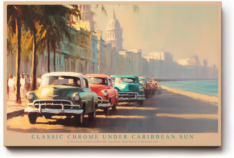 Paul Sinus Wandbild 120x80cm Vintage Autos Havanna Malecon Karibik Stadt Kunst Wanddekoration Kuba Retro Motiv Wohnzimmer