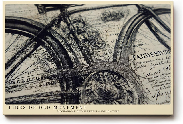 Paul Sinus Wandbild 120x80cm Vintage Fahrrad Illustration schwarz weiss technische Zeichnung Kunstdruck grosses Retro Kunstbild stilvolle Wanddekoration fuer Wohnzimmer Büro Werkstatt