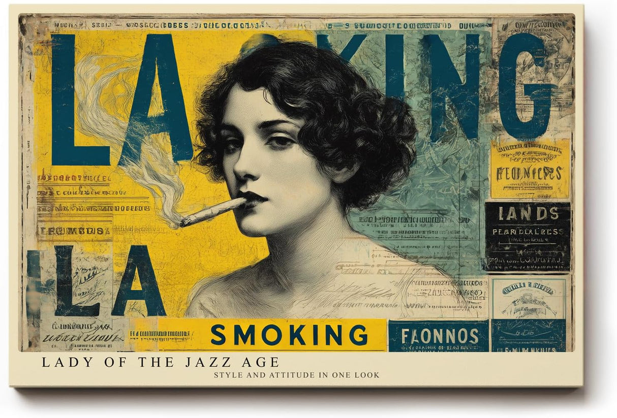 Paul Sinus Wandbild 120x80cm Vintage Frau der Jazz Aera Retro Portrait Collage Gelb Blau Moderne Pop Art Wanddekoration