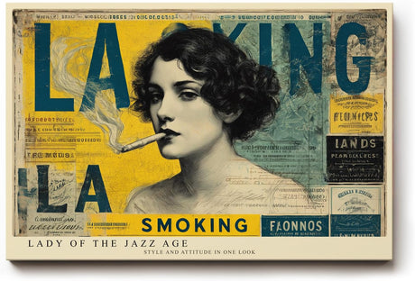 Paul Sinus Wandbild 120x80cm Vintage Frau der Jazz Aera Retro Portrait Collage Gelb Blau Moderne Pop Art Wanddekoration