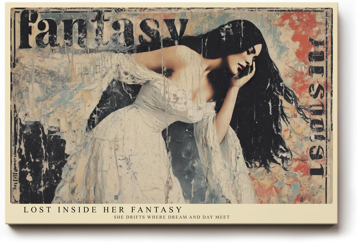 Paul Sinus Wandbild 120x80cm Vintage Frauen Portrait Collage Kunst in Beige Schwarz und Rot Modernes Design für Wohnzimmer Schlafzimmer Büro