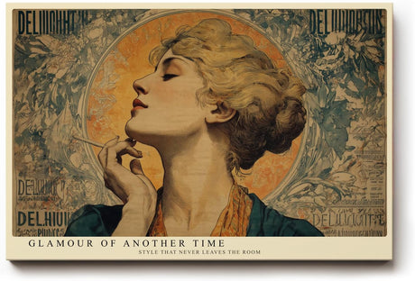 Paul Sinus Wandbild 120x80cm Vintage Frauenportrait Art Nouveau Stil Elegante Kunst in Gold Grün und Beige für Wohnzimmer Schlafzimmer Büro