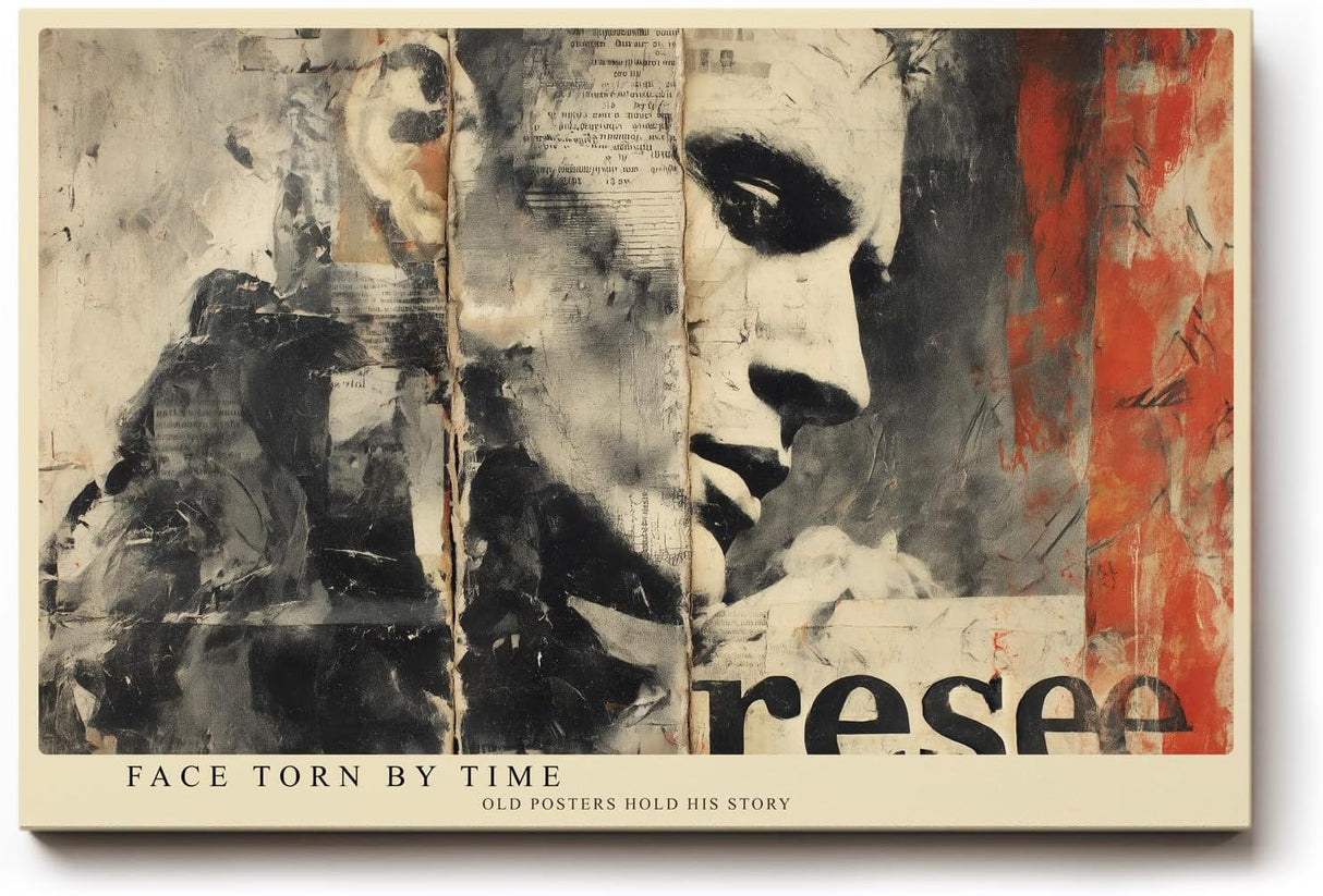 Paul Sinus Wandbild 120x80cm Vintage Männerporträt Collage – Künstlerisches Gesicht mit urbaner Posterästhetik