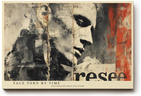 Paul Sinus Wandbild 120x80cm Vintage Männerporträt Collage – Künstlerisches Gesicht mit urbaner Posterästhetik