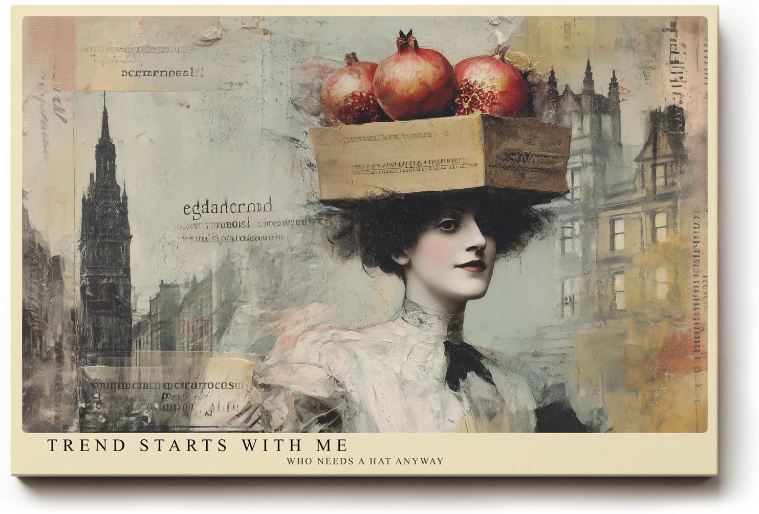 Paul Sinus Wandbild 120x80cm Vintage Paris Frau Mode Collage LeinWandbild 120x80cm Elegante Stadt Kunst Wanddekoration