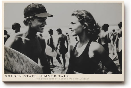 Paul Sinus Wandbild 120x80cm Vintage Strand Szene Surfer Sommer Fotografie Schwarz Weiss moderne Retro Wanddekoration