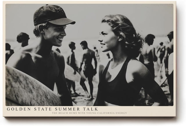 Paul Sinus Wandbild 120x80cm Vintage Strand Szene Surfer Sommer Fotografie Schwarz Weiss moderne Retro Wanddekoration