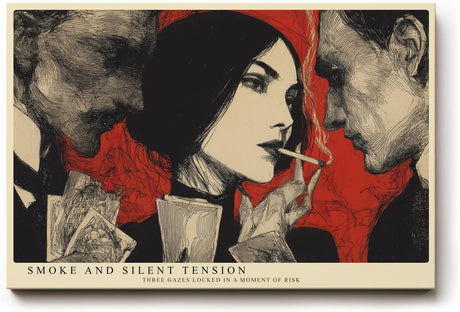 Paul Sinus Wandbild 120x80cm Vintage Szene Portrait Kunstmotiv Grafische Illustration mit drei Figuren und starker Kontrastwirkung