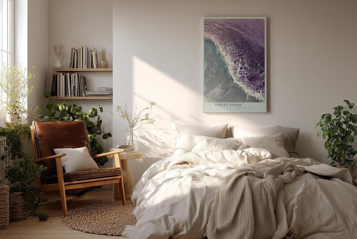 Paul Sinus Wandbild in 40x60cm Violet Surge Abstrakte Wellenbewegung in Violett und Weiß