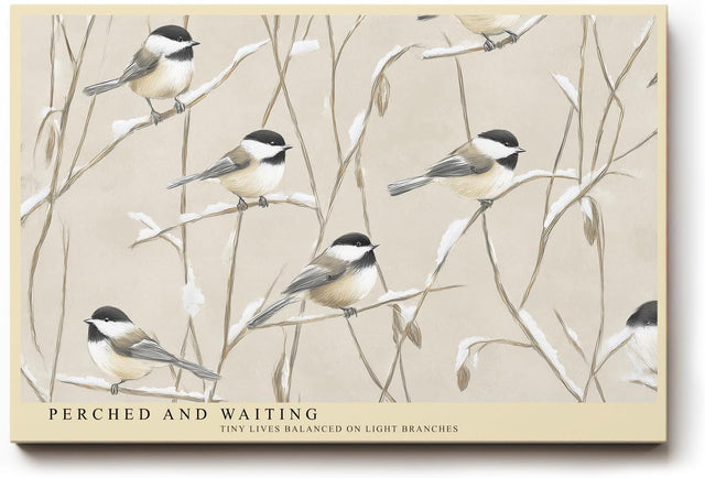 Paul Sinus Wandbild 120x80cm Voegel auf Zweigen Illustration naturfarben beige sanfte Naturkunst Kunstdruck grosses Wandbild 120x80cm stilvolle Wanddekoration fuer Wohnzimmer Flur Büro