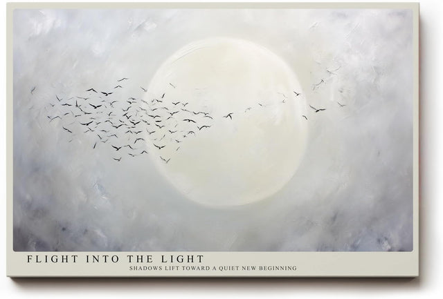 Paul Sinus Wandbild 120x80cm Voegel vor Mond minimalistische Himmelslandschaft ruhige Natur Kunst stilvolle Wanddekoration fuer Wohnzimmer Büro