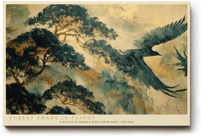 Paul Sinus Wandbild 120x80cm Vogel im Flug Asiatische Landschaft Kunstmotiv Baum und Nebel Natur Szene