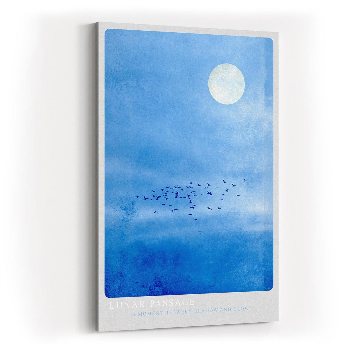Paul Sinus Wandbild in 40x60cm Vogelschwarm vor hellem Vollmond auf blauem Himmel