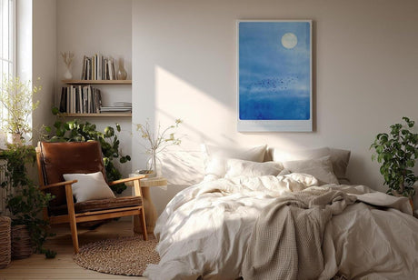 Paul Sinus Wandbild in 40x60cm Vogelschwarm vor hellem Vollmond auf blauem Himmel