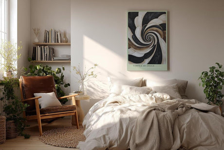 Paul Sinus Wandbild in 40x60cm Vortex of Grace – Abstraktes Wirbelmotiv in Schwarz, Weiß und Gold für moderne Raumgestaltung