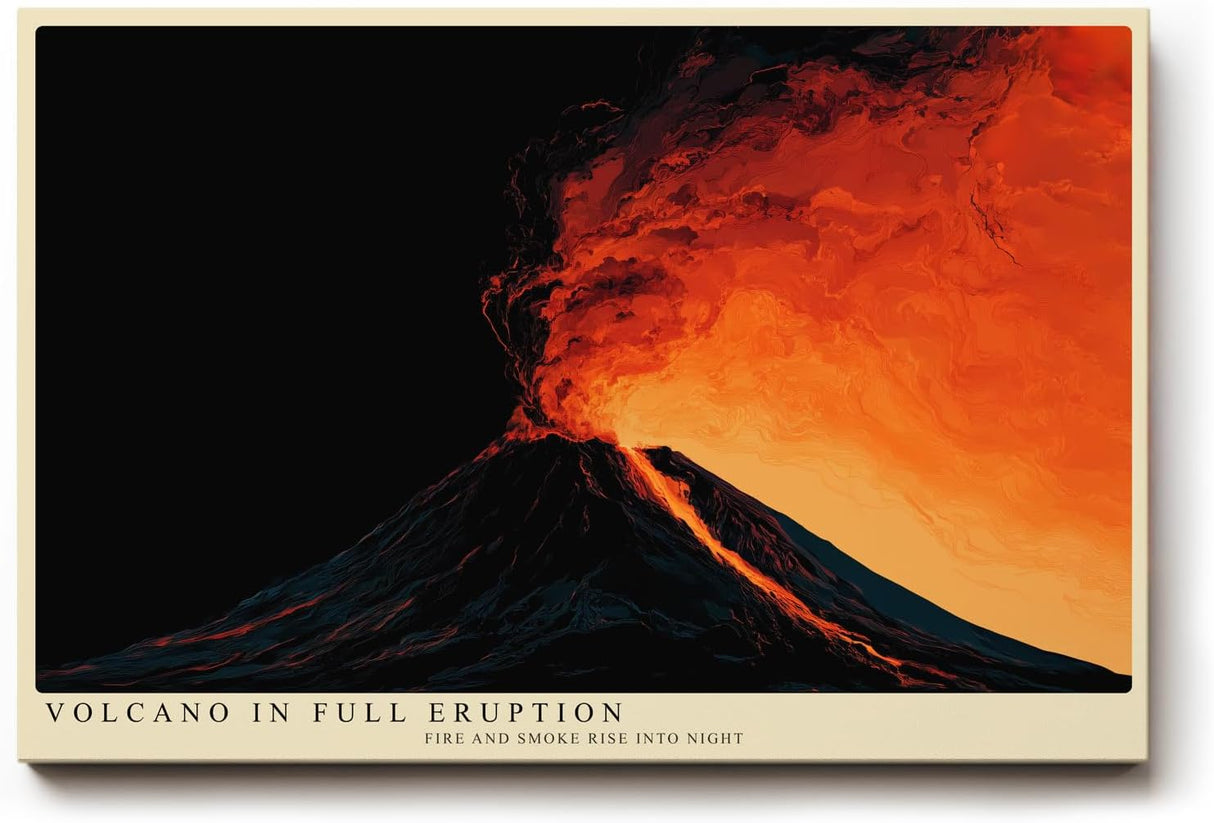 Paul Sinus Wandbild 120x80cm Vulkan Ausbruch dramatische Natur Landschaft Feuer Lava moderne Naturkunst Kunstdruck Wanddekoration fuer Wohnzimmer Büro