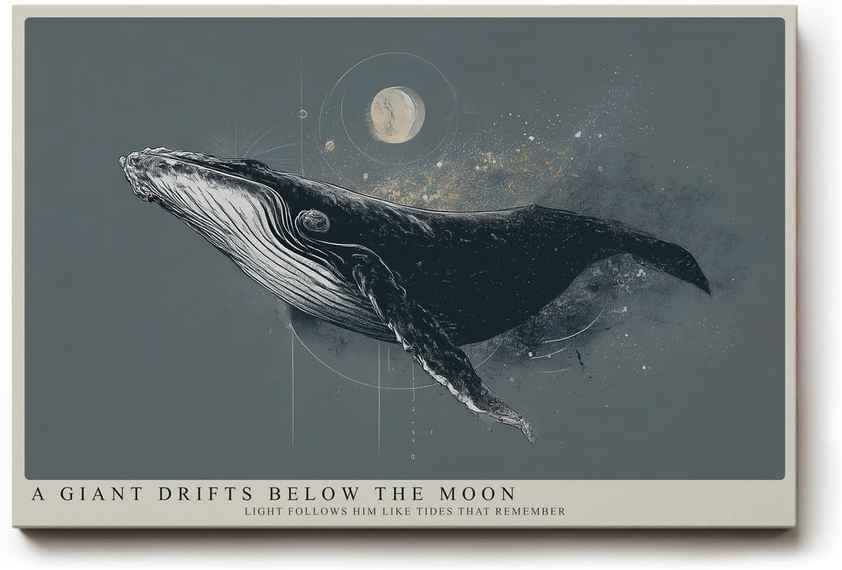 Paul Sinus Wandbild 120x80cm Wal unter dem Mond moderne maritime Illustration mit kosmischer Stimmung