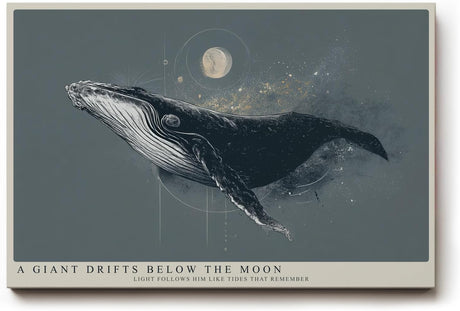 Paul Sinus Wandbild 120x80cm Wal unter dem Mond moderne maritime Illustration mit kosmischer Stimmung