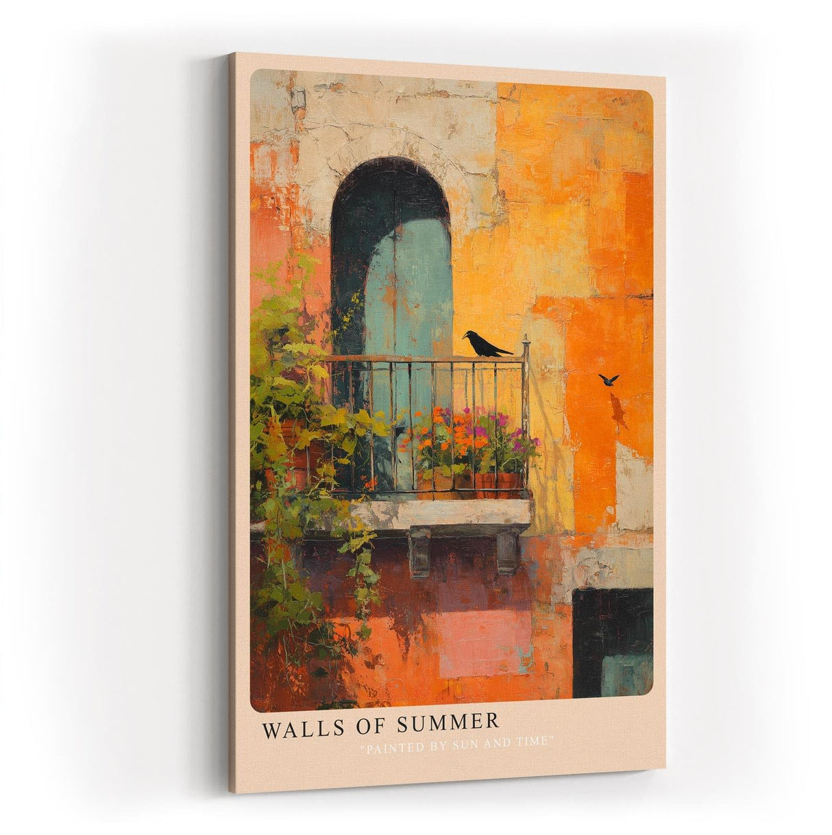 Paul Sinus Wandbild in 40x60cm Walls of Summer – Sonnendurchflutete Hausfassade mit mediterranem Balkon und impressionistischen Farbakzenten
