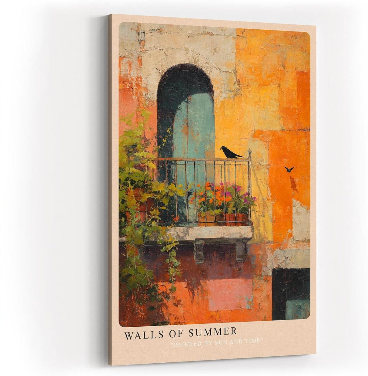 Paul Sinus Wandbild in 40x60cm Walls of Summer – Sonnendurchflutete Hausfassade mit mediterranem Balkon und impressionistischen Farbakzenten