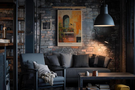 Paul Sinus Wandbild in 40x60cm Walls of Summer – Sonnendurchflutete Hausfassade mit mediterranem Balkon und impressionistischen Farbakzenten