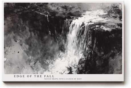 Paul Sinus Wandbild 120x80cm Wasserfall abstrakte Landschaft schwarz weiss moderne Naturkunst Leinwand Wanddekoration kraftvolles Naturmotiv fuer Wohnzimmer Büro