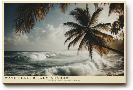Paul Sinus Wandbild 120x80cm Waves Under Palm Shadow tropischer Strand mit Palmen und Wellen Natur Landschaft Poster für Wohnzimmer Schlafzimmer Büro
