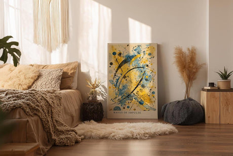 Paul Sinus Wandbild in 40x60cm Waves of Impulse – Dynamisches abstraktes Kunstwerk in Blau, Gelb und Schwarz