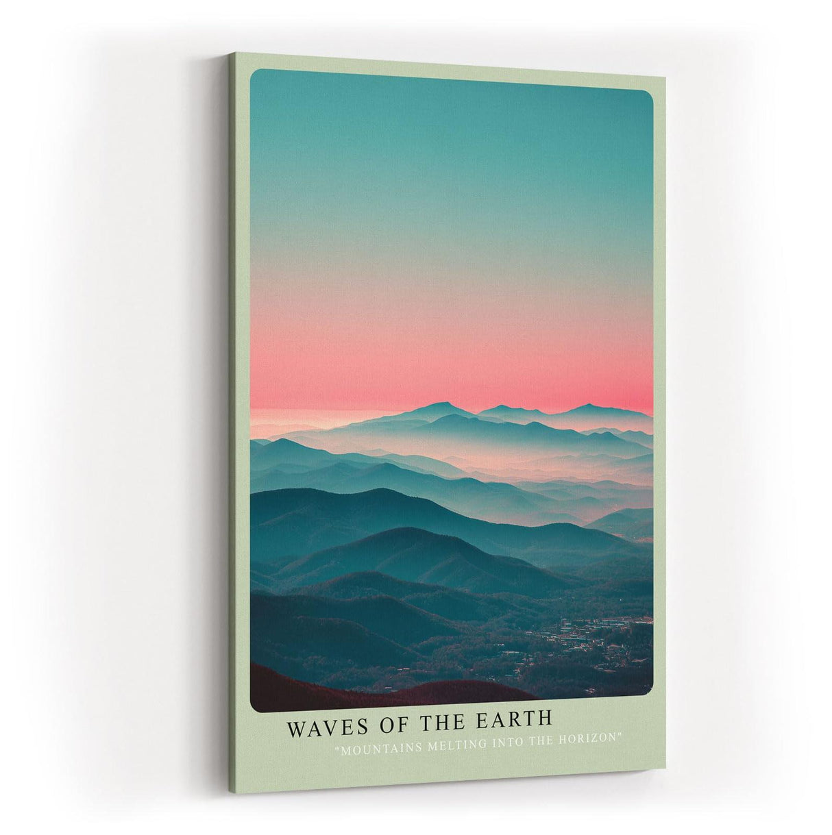 Paul Sinus Wandbild in 40x60cm Waves of the Earth mit wellenförmiger Berglandschaft im Dunst für beruhigende Wandgestaltung