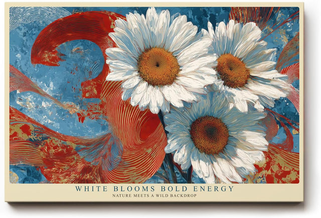 Paul Sinus Wandbild 120x80cm Weiße Margeriten mit abstraktem Hintergrund – Moderne Blumenkunst mit starken Farben für lebendige Wohnräume