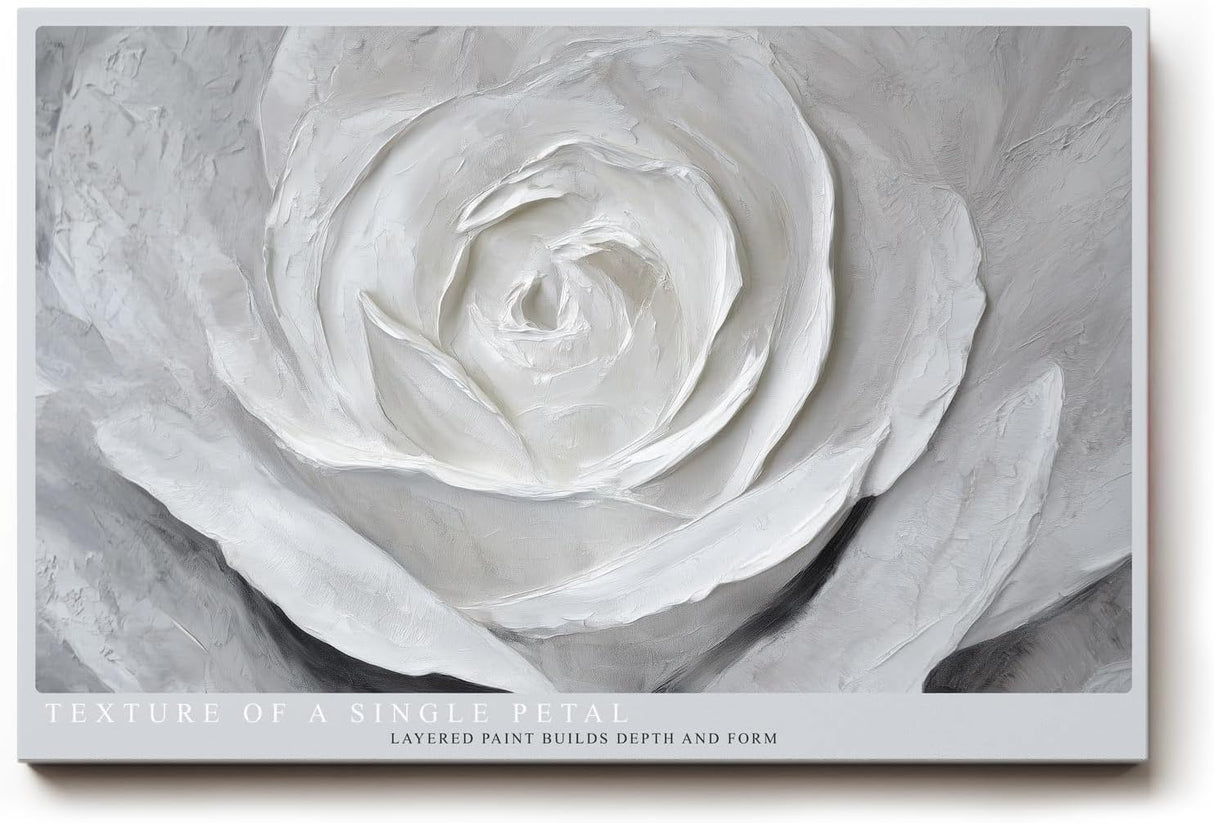 Paul Sinus Wandbild 120x80cm Weisse Rose Makro Kunstmotiv Abstrakte Blumenstruktur mit sanften Formen und moderner Eleganz