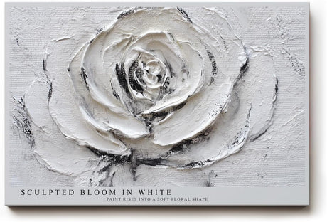 Paul Sinus Wandbild 120x80cm Weisse Rose Relief Blumen Kunst Moderne Strukturmalerei Elegantes Florales Kunstmotiv in Weiss und Grau