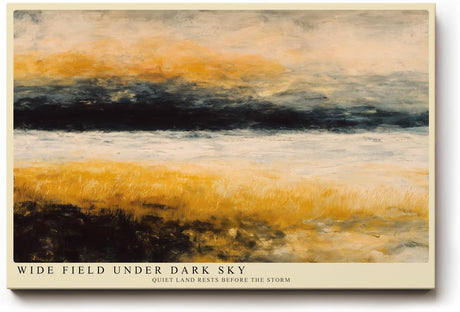 Paul Sinus Wandbild 120x80cm Weite Landschaft mit Feld und Himmel Abstrakte Natur Kunst in Gold und Schwarz Wanddekoration