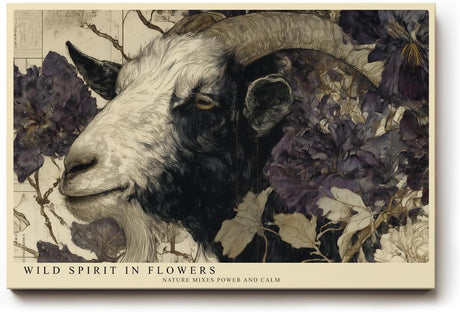 Paul Sinus Wandbild 120x80cm Widder zwischen Blumen – Künstlerisches Tierporträt mit floraler Naturkomposition