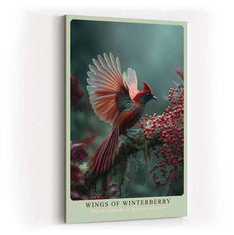 Paul Sinus Wandbild in 40x60cm Wings of Winterberry Eleganter roter Vogel mit ausgebreiteten Flügeln auf Zweig mit Winterbeeren vor sanftem Hintergrund