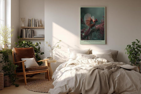 Paul Sinus Wandbild in 40x60cm Wings of Winterberry Eleganter roter Vogel mit ausgebreiteten Flügeln auf Zweig mit Winterbeeren vor sanftem Hintergrund