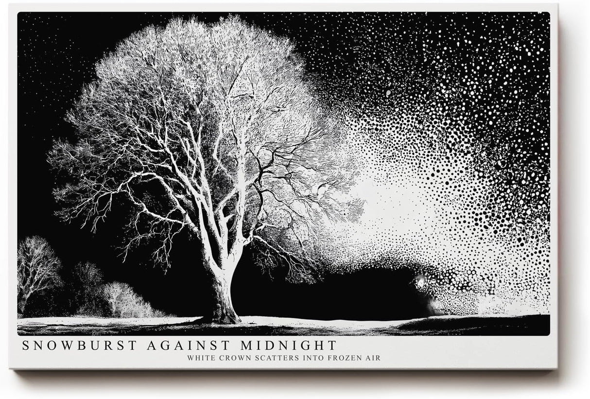 Paul Sinus Wandbild 120x80cm Winterbaum Schneesturm Schwarz Weiss Kontrastreiche Naturkunst Minimalistische Landschaft für Wohnzimmer Büro Flur