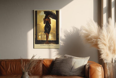 Paul Sinus Wandbild in 40x60cm Woman in Black – elegante Frau im schwarzen Kleid bei Regen, stimmungsvoll inszeniert für moderne Wohnräume