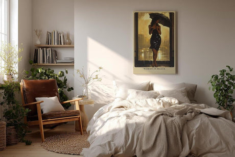 Paul Sinus Wandbild in 40x60cm Woman in Black – elegante Frau im schwarzen Kleid bei Regen, stimmungsvoll inszeniert für moderne Wohnräume