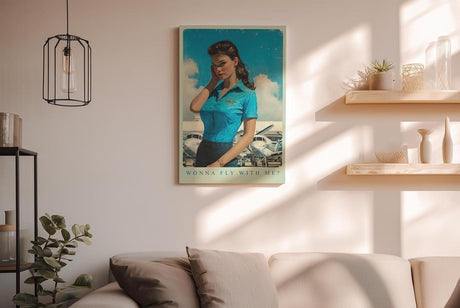 Paul Sinus Wandbild in 40x60cm Wonna Fly With Me mit charmanter Frau im Retro-Stil vor kleinen Flugzeugen für stilvolle Wandgestaltung