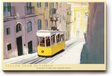 Paul Sinus Wandbild 120x80cm Yellow Tram in Lisbon Stadt Szene Straßenbahn Lissabon Reise Kunst Poster für Wohnzimmer Büro Flur