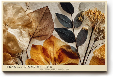 Paul Sinus Wandbild 120x80cm Zarte Trockenblumen Collage in warmen Naturtoenen Botanische Kunst Beige Braun Vintage Stil Wanddekoration Wohnzimmer Schlafzimmer