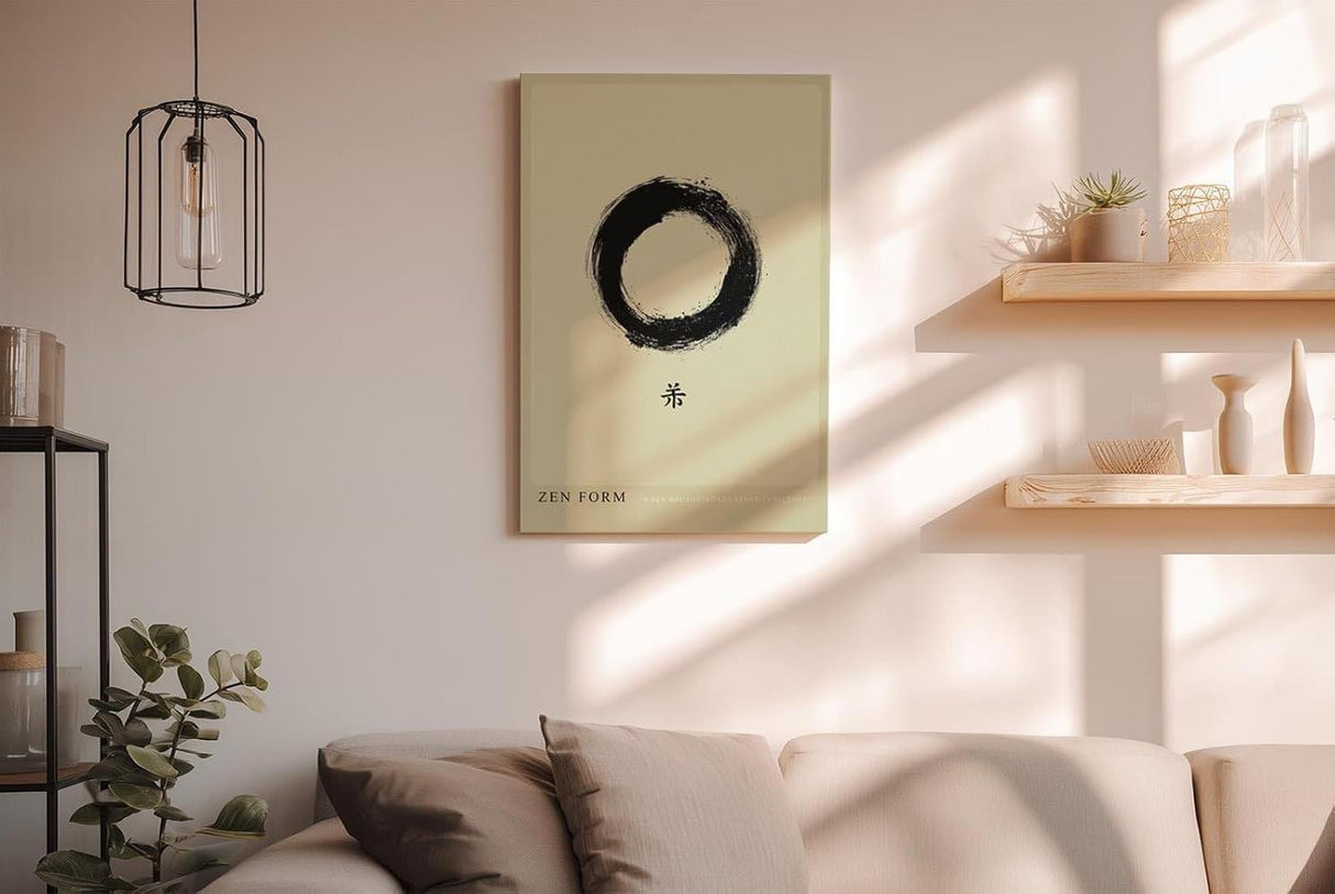 Paul Sinus Wandbild in 40x60cm Zen-Kreis in schwarzer Tusche auf hellem Hintergrund mit japanischem Schriftzeichen