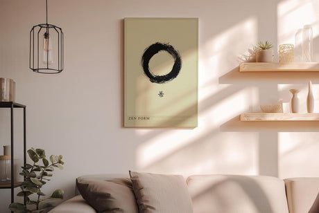 Paul Sinus Wandbild in 40x60cm Zen-Kreis in schwarzer Tusche auf hellem Hintergrund mit japanischem Schriftzeichen