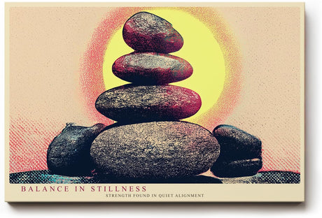 Paul Sinus Wandbild 120x80cm Zen Steine Balance Meditation Kunstmotiv mit Sonnenkreis ruhige Spa Wanddekoration fuer Wohnzimmer Yoga Raum