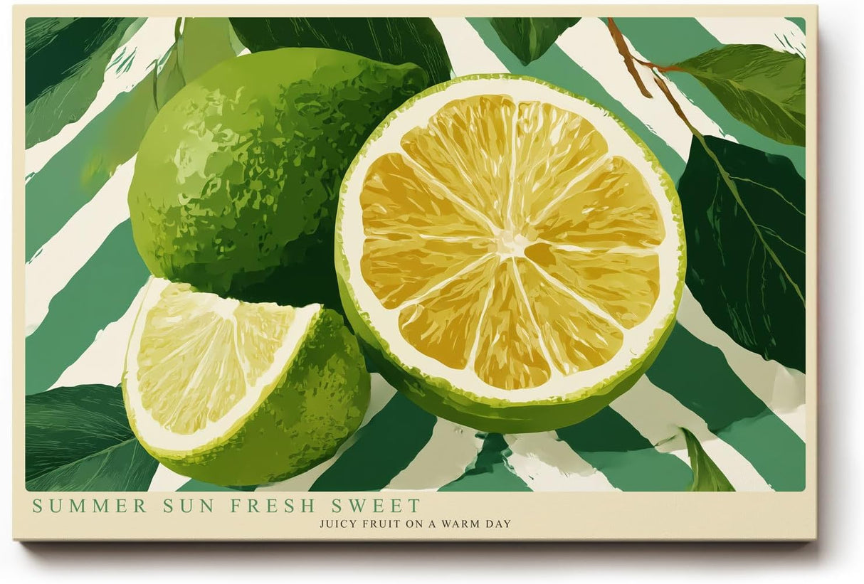 Paul Sinus Wandbild 120x80cm Zitrone Illustration frisches Obst modern grün gelb Küche Kunstbild sommerliche Frucht Illustration stilvolle Wanddekoration für Küche Esszimmer Café