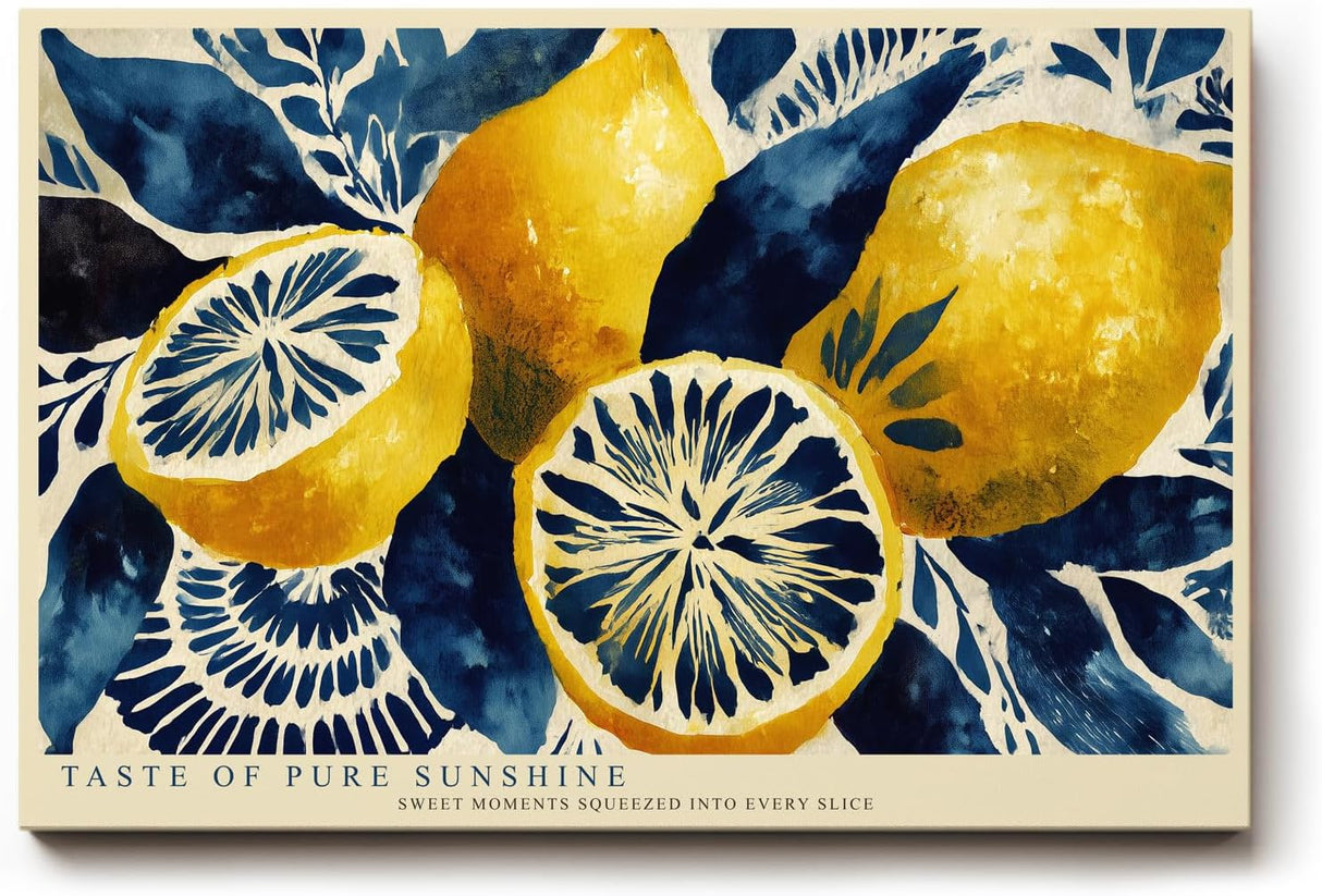 Paul Sinus Wandbild 120x80cm Zitronen Illustration blau gelb mediterrane Kunst modernes Fruchtmotiv Kunstdruck grosses Wandbild 120x80cm frische Wanddekoration fuer Kueche Esszimmer Wohnzimmer